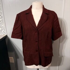 Sag Harbor Burgundy Short Sleeve Blazer Jacket Business Casual (Women's 16W)‎